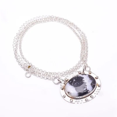 Colgante de cadena de plata de ley 925 turquesa búfalo blanco - Nevada 19-23" CP40 Foto 1 de 4