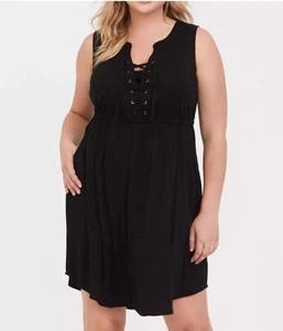 Vestido Torrid Challis Mini Línea A 2X Mujer Plus Negro Con Cordones Cuello en V Sin Mangas - Imagen 1 de 18