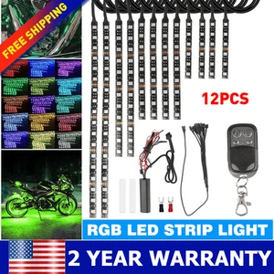 For Motorcycle: 12Pcs LED Under Glow Light Strip Lamp Bar With Remote Control - Picture 1 of 12