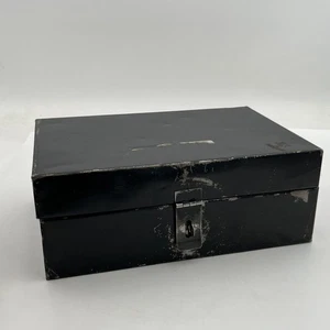 VTG Metal Bank Cash Document Box Steel lock box black w/ latch hasp 10.5x7x4" - Picture 1 of 14