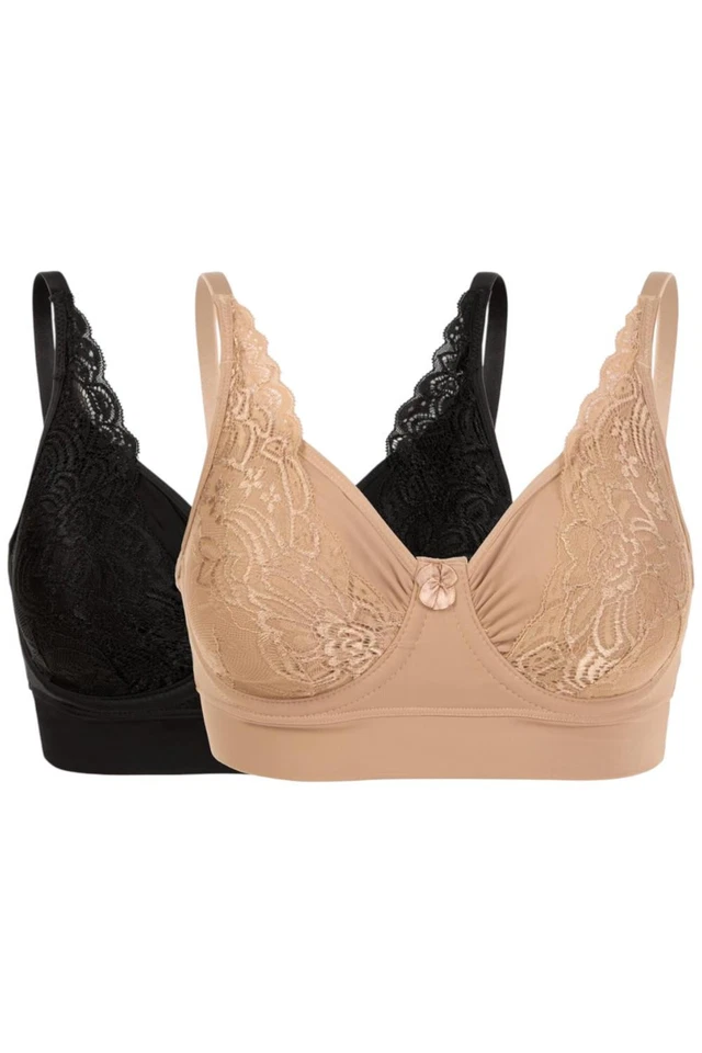 Rhonda Shear 2 件装女式无钢圈文胸黑色/米色 — 第 1/1 张图片