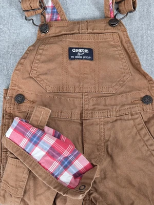 Oshkosh B’Gosh Overalls Vestbak Boys 6M Brown Plaid Trim Stretch Cowboy Active - Image 1 of 4