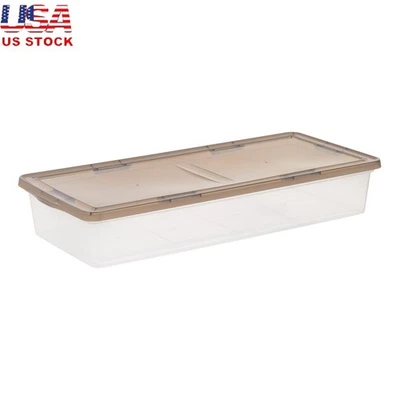 Stackable Underbed Storage Bins W/ Lids Plastic Containers Home Organization New - Image 1 of 4