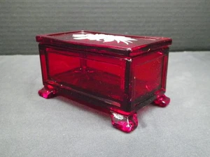 VTG Westmoreland Ruby Red Glass Trinket Jewelry Box Hand painted Artist Signed - Picture 1 of 8