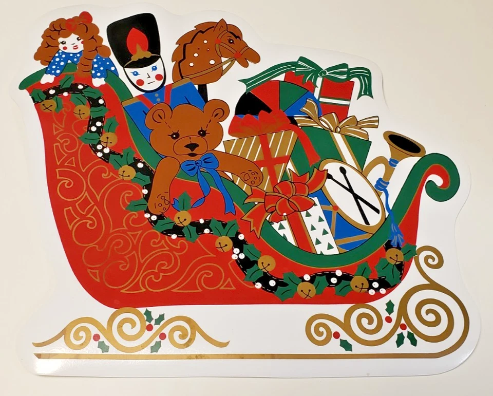 4 Christmas Placemats Santa's Sleigh Vinyl Holiday Trim a Home Vintage - Image 1 of 4