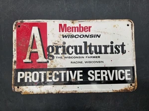 Vintage WISCONSIN AGRICULTURIST EMBOSSED METAL SIGN RACINE WISCONSIN WI Member - Picture 1 of 3