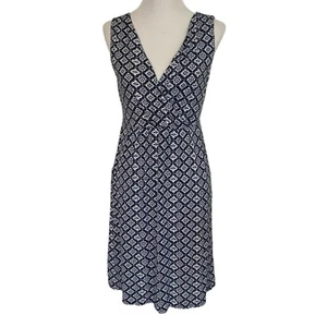 Green Cotton Garnet Hill Blue Dress Sz Medium V-neck Pockets 94% Viscose Summer - Picture 1 of 10