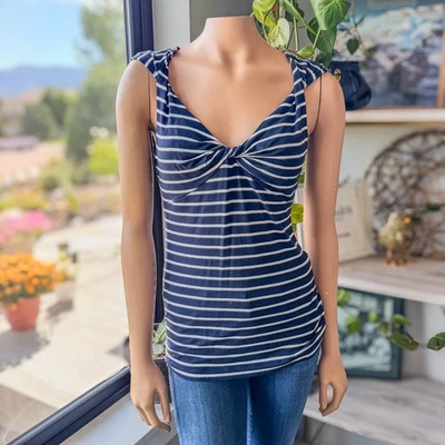 Banana Republic Navy & White Striped Twist Strap Sweetheart Tank Blouse, Medium - Image 1 of 4