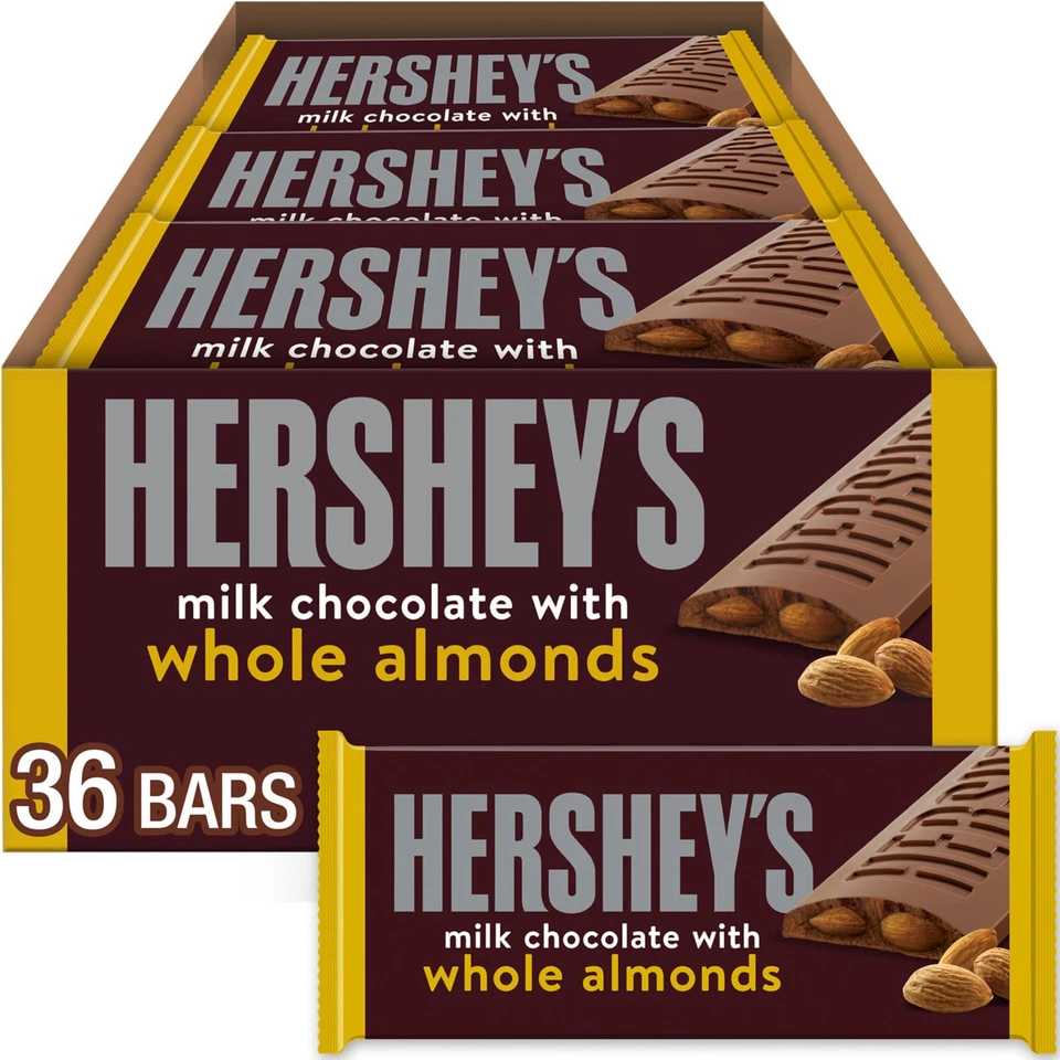Hershey's Milk Chocolate With Almonds 36 Bars 1.45 Oz Best by July 31 2019