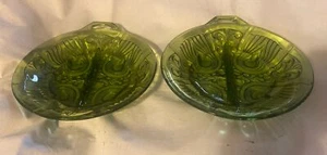 Indiana Glass•Set 2 •1970’s Killarney ~Relish/Candy Dish Avocado Green8" - Imagen 1 de 11