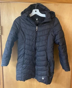 Spyder Chevron Quilted Thermaweb Long Jacket Girl's Black Hooded - Size M (8-10) - Bild 1 von 3