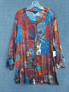 NWT JOHN MARK Tunic Top Womens Plus Size 2X Patchwork Look Folkloric Lightweight - Picture 1 of 11