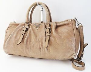 Authentic PRADA Brown Leather 2-Way Tote Shoulder Hand Bag Purse #48462