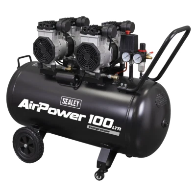 Sealey 100L Oil Free Low Noise Direct Drive Air Compressor 2 x 2hp SAC10001S - Image 1 of 2