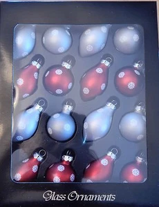 Glass Christmas Mini Ornaments Set of 16 Red + Silver - Picture 1 of 1
