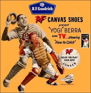 1950's Yogi Berra PF Canvas Shoes Store Counter Standup Sign New York Yankees - Picture 1 of 7