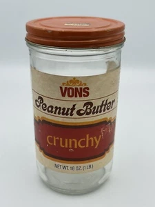 Tarro de vidrio crujiente de mantequilla de maní vintage Vons Grocery y tarro de bolas con tapa 3 A1 438-16 - Imagen 1 de 9