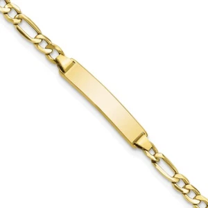 10k Yellow Gold Semi-solid Figaro Link ID Bracelet 8" Gift for Mother - Picture 1 of 3