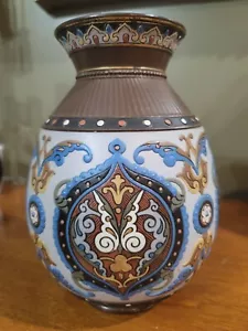 GROSSE ANTIKE METTLACH 1829 VILLEROY & BOCH TÜRKIS & GOLD JUGENDSTIL - Bild 1 von 12
