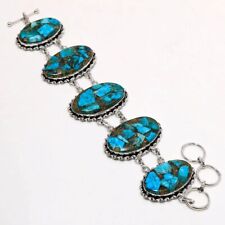 Blue Copper Turquoise Oval Shape Gemstone Handmade Jewelry Bracelet 7-8" BB 1179