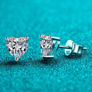 1-4ct Real Heart Moissanite Stud Earrings 925 Sterling Silver Pass Tester GRA - Picture 1 of 20
