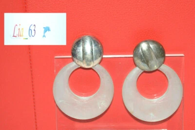 Orecchini Argento con pendenti a cerchio in resina - Vintage Anni 80 - Immagine 1 di 4