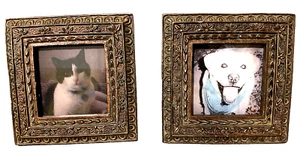 Set of 2 Small Copper Tone Ornate Standing Picture Frames 5X5 Square - Picture 1 of 5