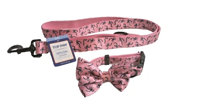 Top Paw Nylon Pink Bow Dog Collar (S) w/Matching 4 Ft Leash - Image 1 of 4