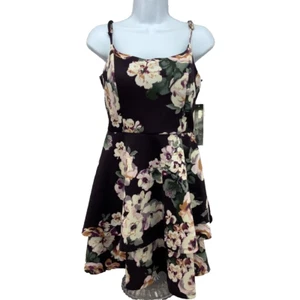 Trixxi Womens A Line Dress Black Floral Stretch Layered Cutout Lace Zip 11 NWT - Picture 1 of 9
