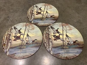 PV08411 Vintage Pimpernel 10" Round Placemat Trivet MALLARD DUCK FLIGHT Lot Of 3 - Picture 1 of 3