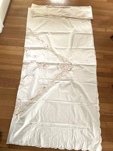 Vintage Baumwolle Gardine Flächenvorhang 120Tx70W bestickt Spitze weiß riesig 2tlg Landhaus - Bild 1 von 9
