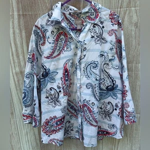 Chicos Damen Gr. 3 Paisley Baumwolle Button Down Bügelfreie Bluse - Bild 1 von 5