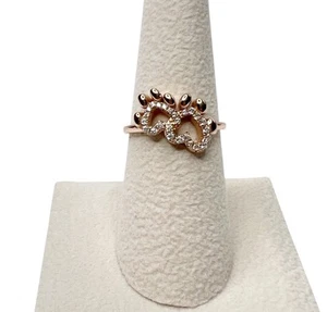 Ring Roségold Sterlingsilber Klarglas Stein ineinandergreifende Herz Pfotenabdrücke - Bild 1 von 11
