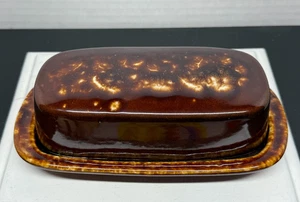 Vintage braune Tropfglasur Keramik bedeckt Butterdose-unmarkiert - Bild 1 von 8
