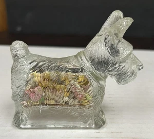 Vtg SCOTTY DOG FIGURAL Glass CANDY Container Still SEALED JC Crosetti Label - Picture 1 of 7