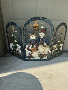 Chimenea de Navidad Pantalla Triple Metal Muñeco de Nieve Árbol Lata Pintada a Mano - Imagen 1 de 9