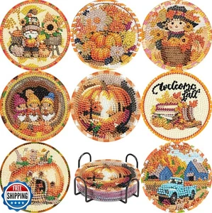 Confezione 8 Sottobicchieri Autunno Ringraziamento Diamante Pittura Diamante Arte Diamante Zucca Arancione - Foto 1 di 5