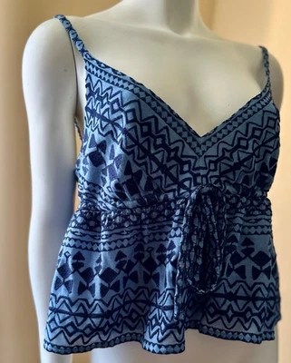 NWT BCBGMAXAZRIA Emeli  Embroidered Tank Top Oversized S Chambray navy Cami NEW! - Image 1 of 4