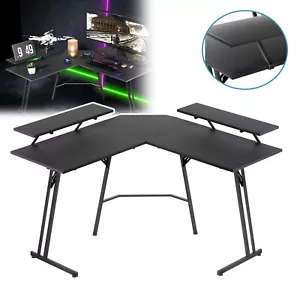 120cm L-förmiger Gaming Tisch mit 2 Monitorhalterung Schreibtisch Computertisch - Bild 1 von 13