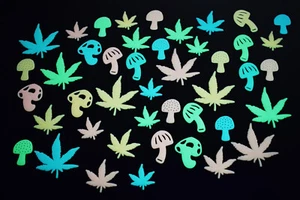 DirectGlow 48 Piece Glow in the Dark Marijuana Weed Pot Leaves and Mushrooms - Picture 1 of 5