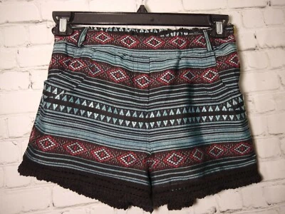 Pantalones Cortos Aztecas Angie Cintura Alta Talla S Boho Chic Crochet Ribete Foto 1 de 4