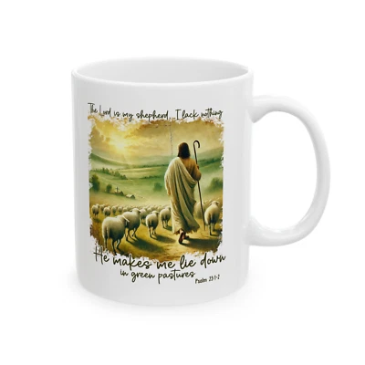 A HOME 4 EVERYTHING Religious Christian Mug Bible Verse Shepherd Easter Brushstroke Coffee Cup