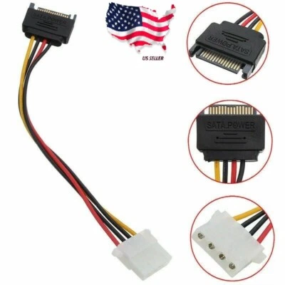 Male Female 4-pin Power Drive Adapter adaptor Cable to Molex IDE SATA 15-pin 1PC - Image 1 of 4