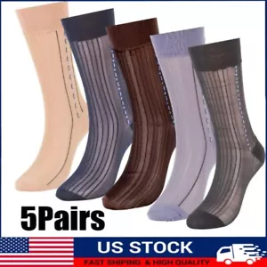 5 Pairs Mens Dress Socks Silk Ultra Thin Sheer Business Socks Soft Nylon Summer - Picture 1 of 15