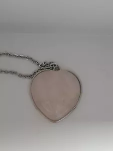 Gorgeous heart pendant necklace, heavy pink quartz stone, stainless steel chain - Picture 1 of 3