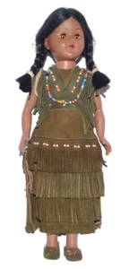 Vtg Native American Doll Indian Women with Baby Plastic Green Suede Beads 11" - Picture 1 of 6