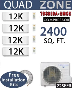 22 SEER:4 Zone Ductless Mini Split Air Conditioner Heat Pump:12k+12k+12k+12k BTU - Picture 1 of 7