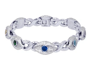 EvilEye 9 CT Real Diamond Infinity Rainbow Synthetic Stones Bracelet 12MM 8" ... - Picture 1 of 5