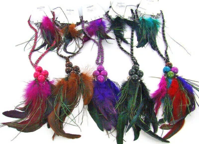 Piuma Collana Multi Colorato Scamosciato Perline Cristallo Cz Ciondolo W Catena - Immagine 1 di 3