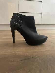 MANGO black leather studded stiletto ankle boots 5/38 pre-loved great condition - Picture 1 of 6